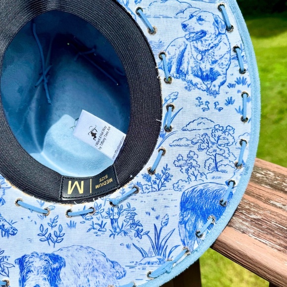 Blue Toile Dog Print Burned Suede Hat - Picture 5 of 5